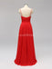 Side Slit Spaghetti Straps Red Chiffon Long Cheap Bridesmaid Dresses Online, WG592