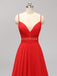 Side Slit Spaghetti Straps Red Chiffon Long Cheap Bridesmaid Dresses Online, WG592