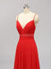 Side Slit Spaghetti Straps Red Chiffon Long Cheap Bridesmaid Dresses Online, WG592