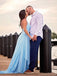 Side Slit V-Neck Blue Chiffon Cheap Wedding Dresses Online, Cheap Unique Bridal Dresses, WD609