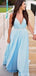 Side Slit V-Neck Blue Chiffon Cheap Wedding Dresses Online, Cheap Unique Bridal Dresses, WD609