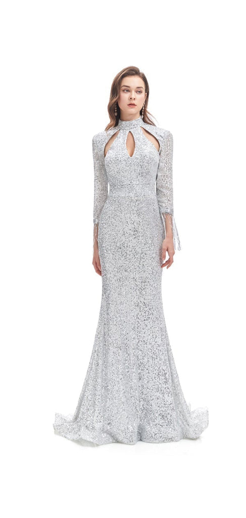 Silver Mermaid 3/4 Sleeves Cheap Prom Dresses Online,Evening Party Dresses,12579