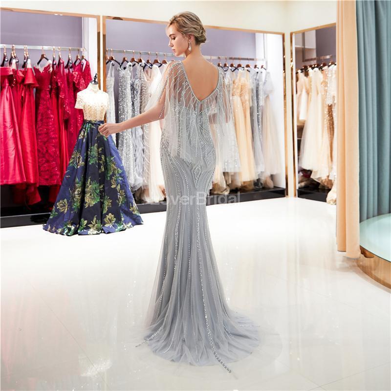 Silver Rhinestone Beaded Mermaid Evening Prom Dresses, Evening Party Prom Dresses, 12031