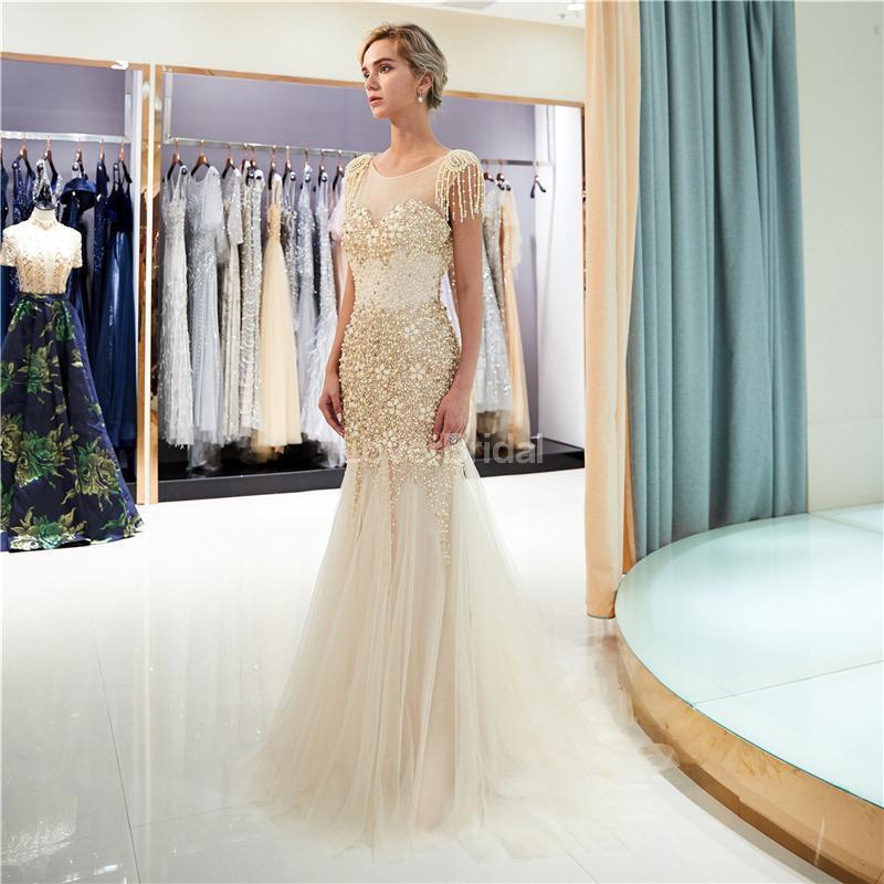 Silver Rhinestone Beaded Mermaid Evening Prom Dresses, Evening Party Prom Dresses, 12031