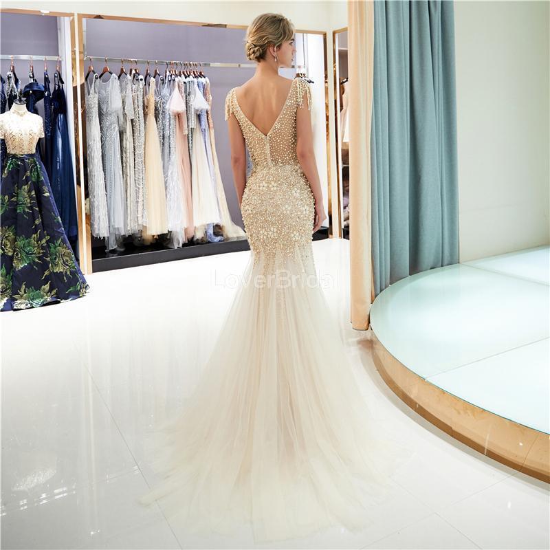 Silver Rhinestone Beaded Mermaid Evening Prom Dresses, Evening Party Prom Dresses, 12031
