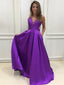 Simple Affordable Sexy Backless V Neck Purple Long Custom Evening Prom Dresses, 17392