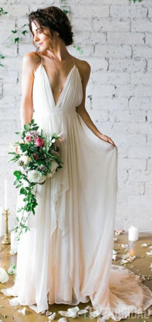 Simple Backless Beach Wedding Dresses,  Chiffon Long Custom Wedding Gowns, Affordable Bridal Dresses, 17098