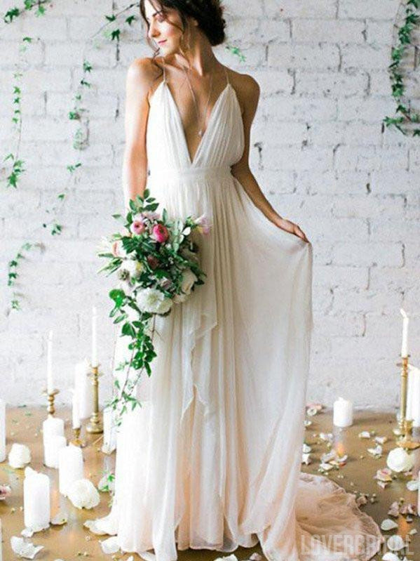 Simple Backless Beach Wedding Dresses,  Chiffon Long Custom Wedding Gowns, Affordable Bridal Dresses, 17098