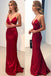 Simple Backless Dark Red Mermaid Long Evening Prom Dresses, 17520