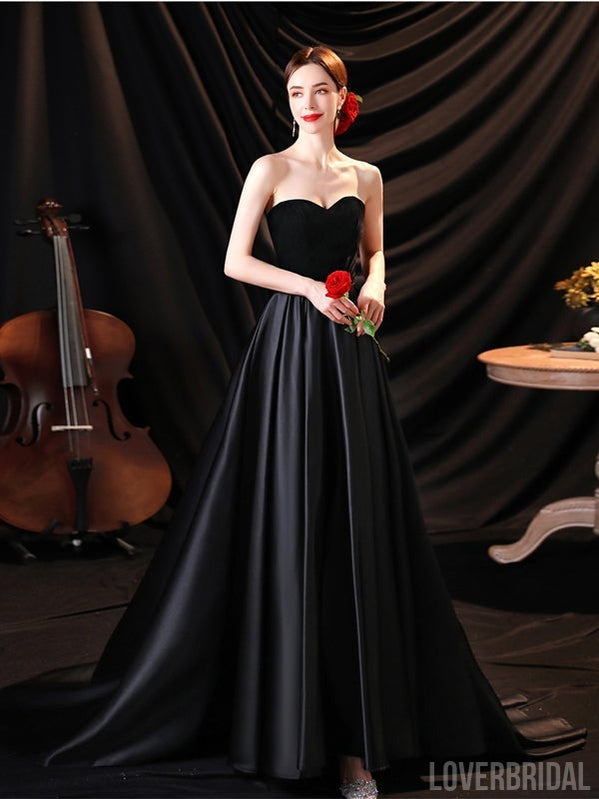 Simple Black A-line Sweetheart Cheap Long Prom Dresses Online,12563