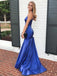 Simple Blue Mermaid Spaghetti Straps V-neck Cheap Long Prom Dresses Online,12383