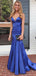 Simple Blue Mermaid Spaghetti Straps V-neck Cheap Long Prom Dresses Online,12383