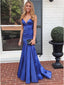 Simple Blue Mermaid Spaghetti Straps V-neck Cheap Long Prom Dresses Online,12383