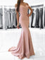 Simple Blush Pink Off Shoulder Short Sleeve Mermaid Long Custom Evening Prom Dresses, 17419