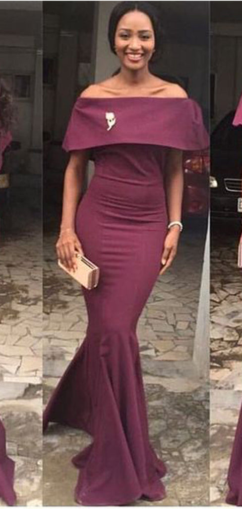 Simple Burgundy Mermaid Off Shoulder Cheap Long Bridesmaid Dresses,WG1140