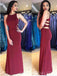 Simple Cheap Halter Mermaid Maroon Long Evening Prom Dresses, Cheap Sweet 16 Dresses, 18428