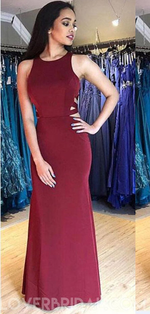 Simple Cheap Halter Mermaid Maroon Long Evening Prom Dresses, Cheap Sweet 16 Dresses, 18428