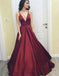 Simple Cheap Sexy Deep V Neckline A line Long Evening Prom Dresses, Popular Cheap Long Custom Party Prom Dresses, 17324