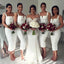 Simple Cheap Unique White Off Shoulder Straight V Neck Sexy Tea Length Bridesmaid Dresses, WG126