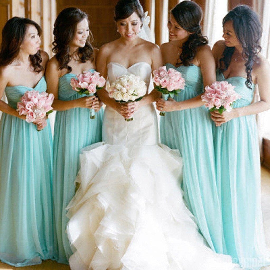 Simple Classic Sweet Heart High Waist Line Floor-Length Popular Blue Cheap Long Wedding Party Bridesmaid Dresses, WG107