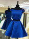 Simple Cute Two Piece Cap Sleeve Blue Homecoming Dresses 2018, CM471