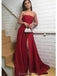 Simple Dark Red Side Slit Long Evening Prom Dresses, Evening Party Prom Dresses, 12171