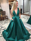 Simple Emerald Green A-line Long Evening Prom Dresses, 17709