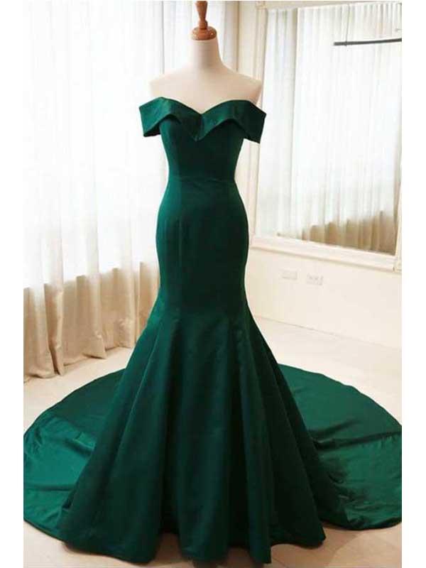 Simple Emerald Green Mermaid Long Evening Prom Dresses, Cheap Sweet 16 Dresses, 18324