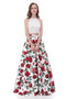 Simple Halter Printed Flower Sexy Two Pieces Long Evening Prom Dresses, Popular Cheap Long Party Prom Dresses, 17256