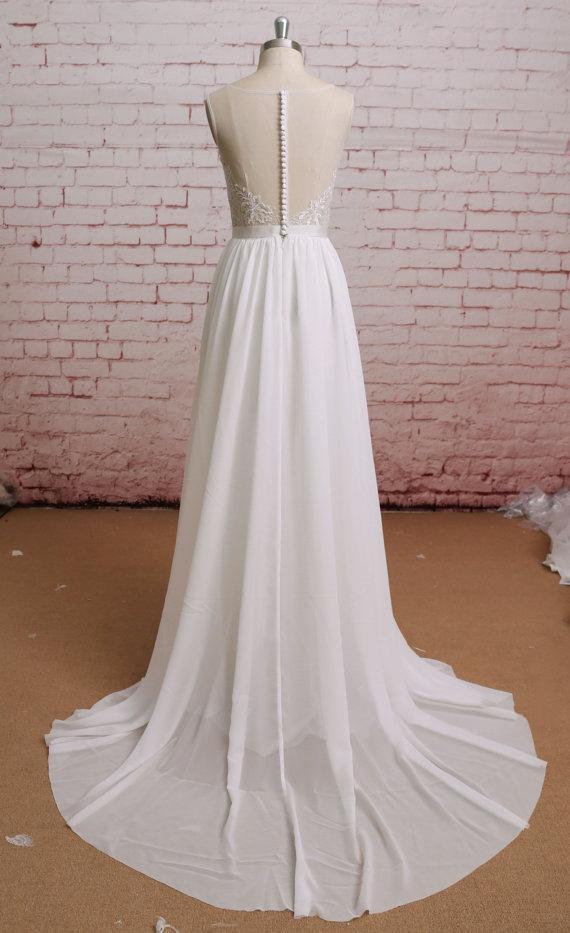 Simple Illusion See Through Cheap Beach Wedding Dresses Online, WD373