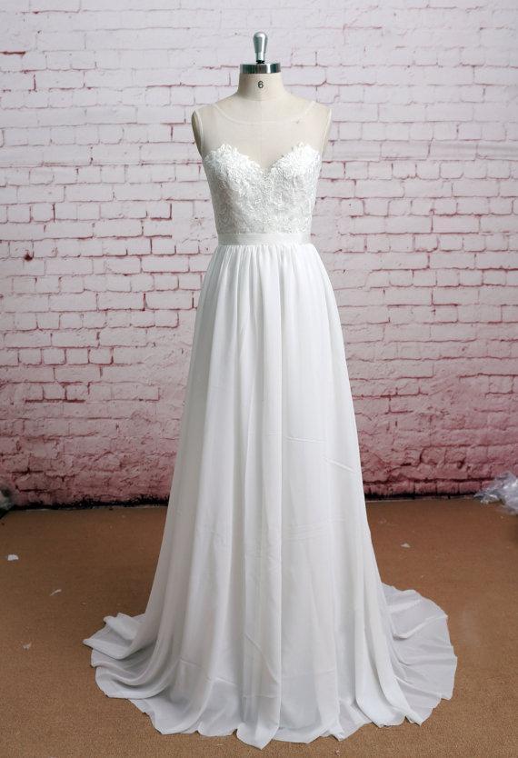 Simple Illusion See Through Cheap Beach Wedding Dresses Online, WD373