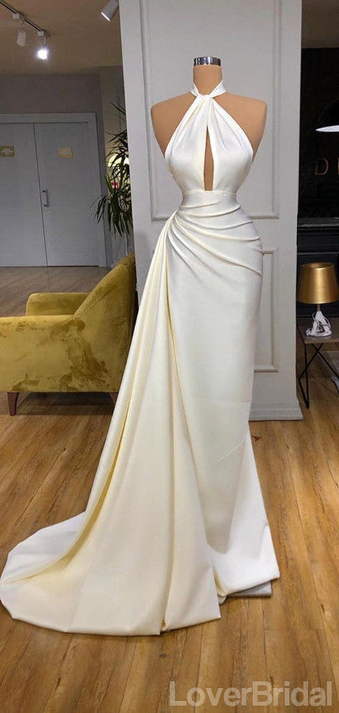 Simple Ivory Mermaid Halter Cheap Long Prom Dresses,Evening Party Dresses,12676