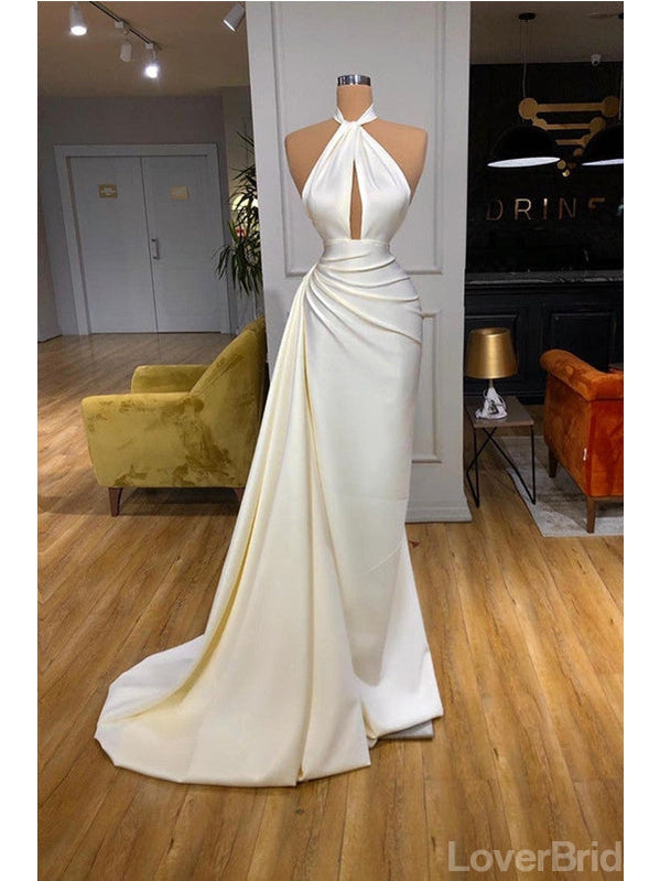 Simple Ivory Mermaid Halter Cheap Long Prom Dresses,Evening Party Dresses,12676