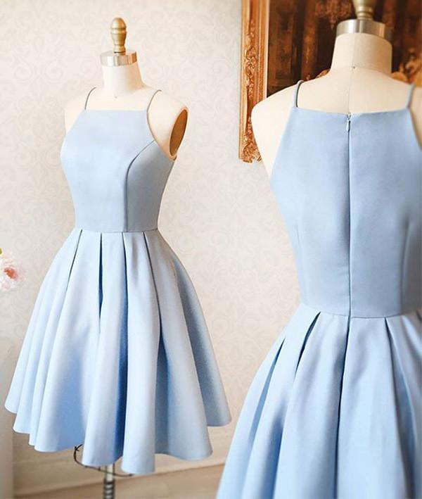 Simple Light Blue Spaghetti Straps Short Homecoming Dresses Under 100, CM387