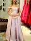 Simple Light Pink Off Shoulder A line Long Evening Prom Dresses, 17511