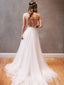 Simple Long A-Line Backless Wedding Dresses, Tulle Wedding Party Dresses, WD0013