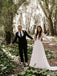 Simple Long Sleeves A-line V-neck Backless Lace Wedding Dresses,WD736