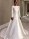 Simple Long Sleeves Satin A-line Wedding Dresses, Cheap Wedding Gown, WD712