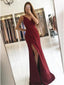 Simple Mermaid Burgundy Side Slit Spaghetti Straps Cheap Long Prom Dresses Online,12393