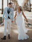 Simple Mermaid Sleeveless V-neck Handmade Lace Wedding Dresses,WD750