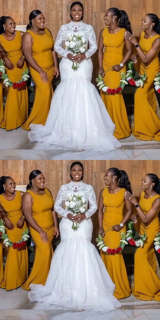 Simple Mermaid Yellow Straps Cheap Long Bridesmaid Dresses,WG1318