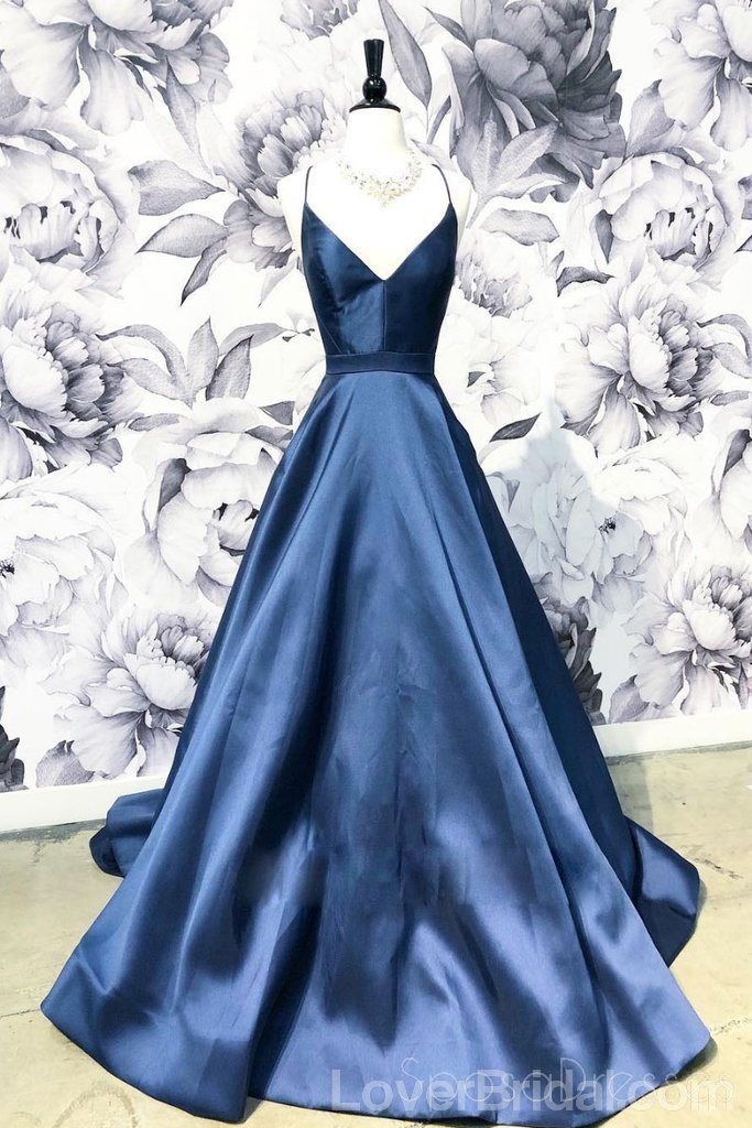 Simple Navy Blue Cheap Long Evening Prom Dresses, Cheap Custom Party Prom Dresses, 18584