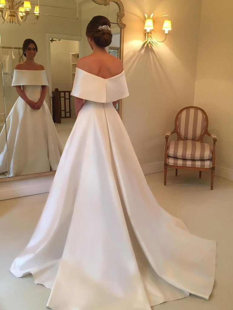 Simple Off Shoulder A-line Cheap Wedding Dresses Online, Cheap Bridal Dresses, WD445