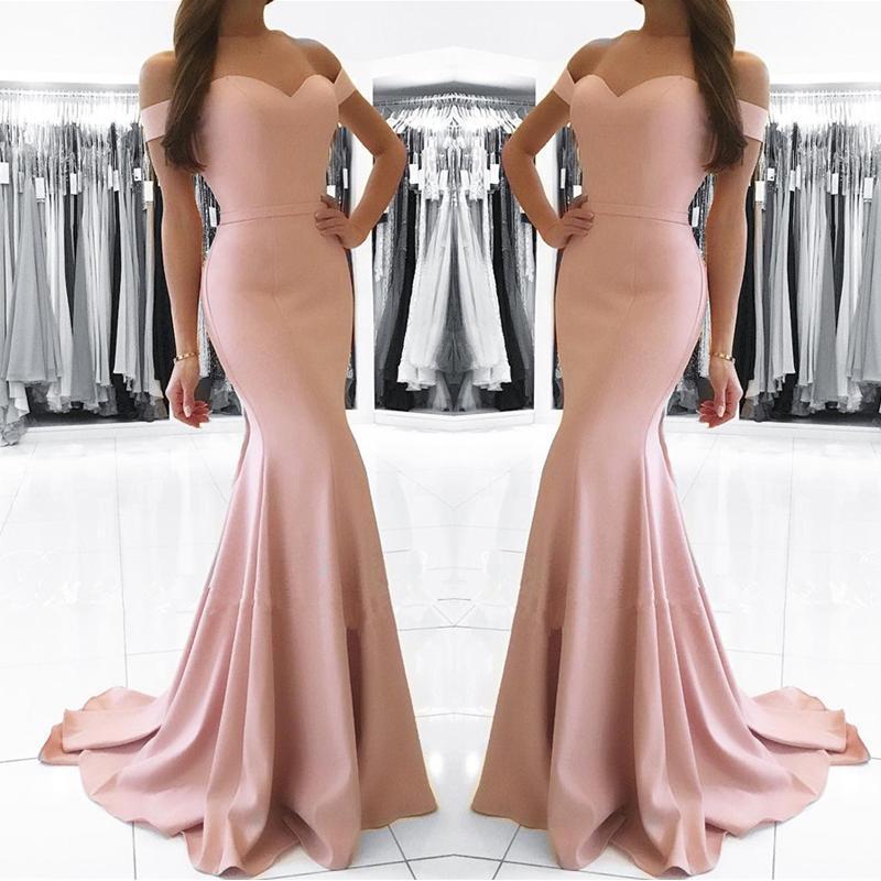 Simple Off Shoulder Blush Pink Mermaid Evening Prom Dresses, Popular Party Prom Dresses, Custom Long Prom Dresses, Cheap Formal Prom Dresses, 17204