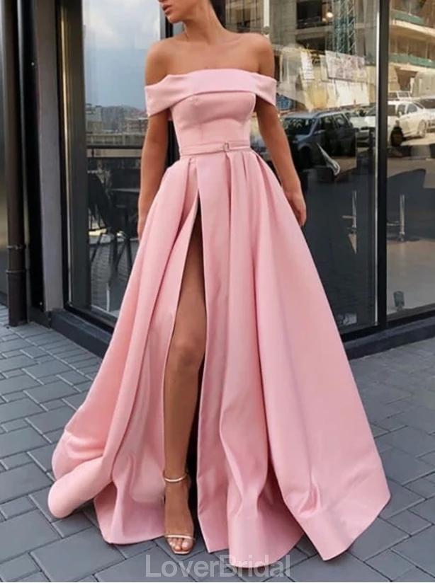 Simple Off Shoulder Pink Cheap Long Evening Prom Dresses, Evening Party Prom Dresses, 12143