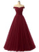 Simple Off Shoulder Red Tulle A-line Long Evening Prom Dresses, 17670