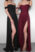 Simple Off Shoulder Side Slit Long Evening Prom Dresses, 17700