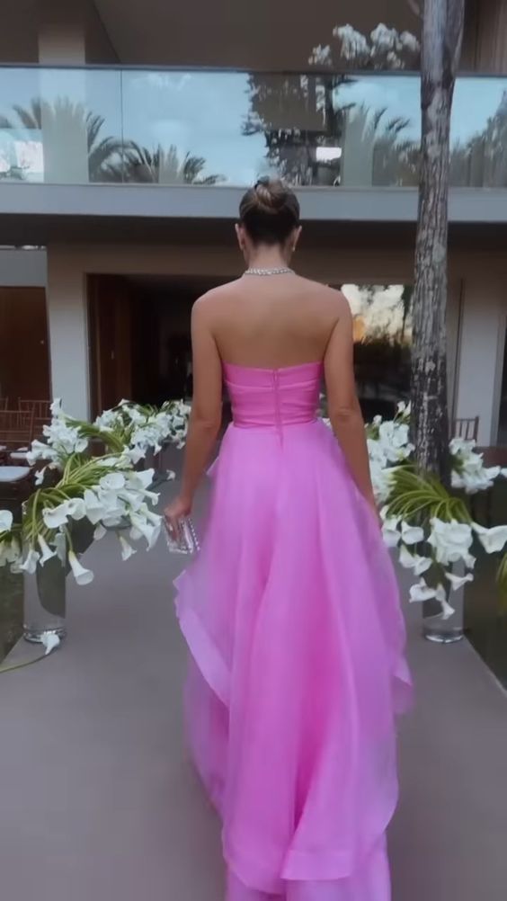 Simple Pink A-line Strapless Maxi Long Prom Dresses,Evening Dresses,13028