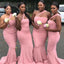 Simple Pink Mermaid One Shoulder Cheap Long Bridesmaid Dresses,WG1156