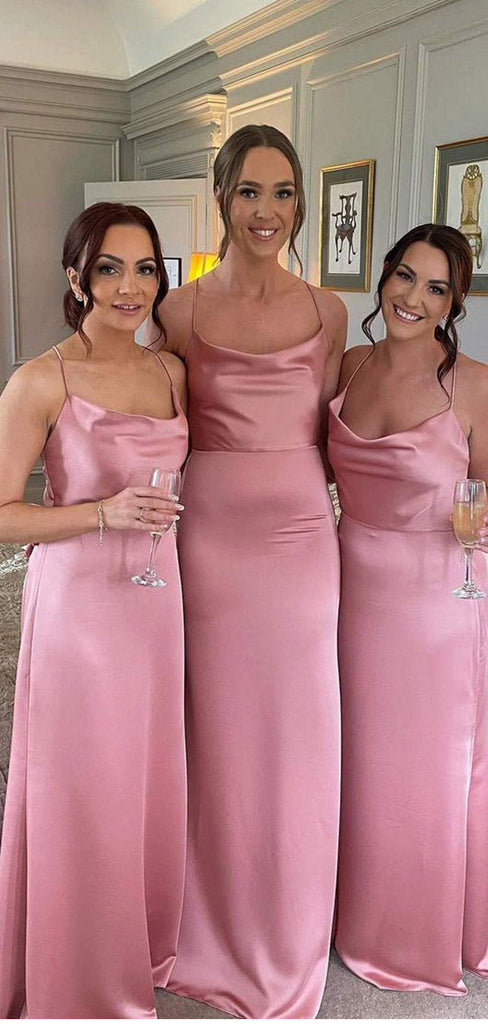 Simple Pink Mermaid Spaghetti Straps Cheap Long Bridesmaid Dresses,WG1225